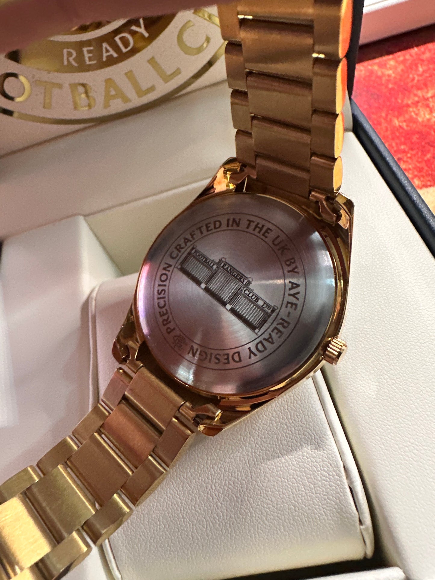 Glasgow Rangers FC Aye-Ready gold edition designer watch with blue dial