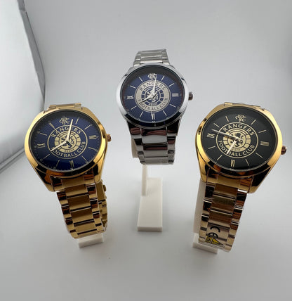 Glasgow Rangers FC Aye-Ready gold edition designer watch with blue dial