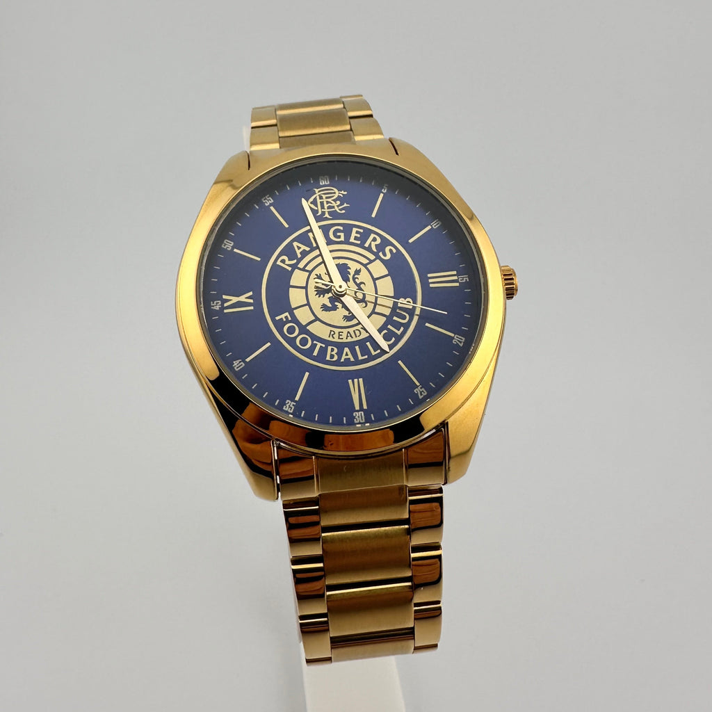 Glasgow Rangers FC Aye-Ready gold edition designer watch with blue dial