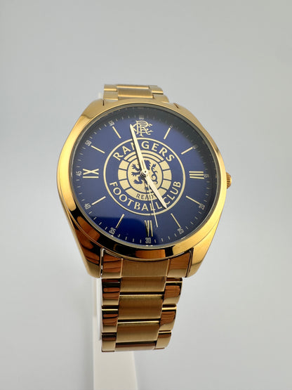 Glasgow Rangers FC Aye-Ready gold edition designer watch with blue dial