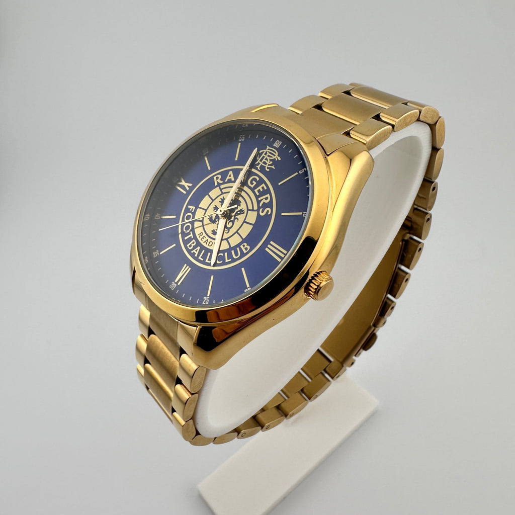 Glasgow Rangers FC Aye-Ready gold edition designer watch with blue dial