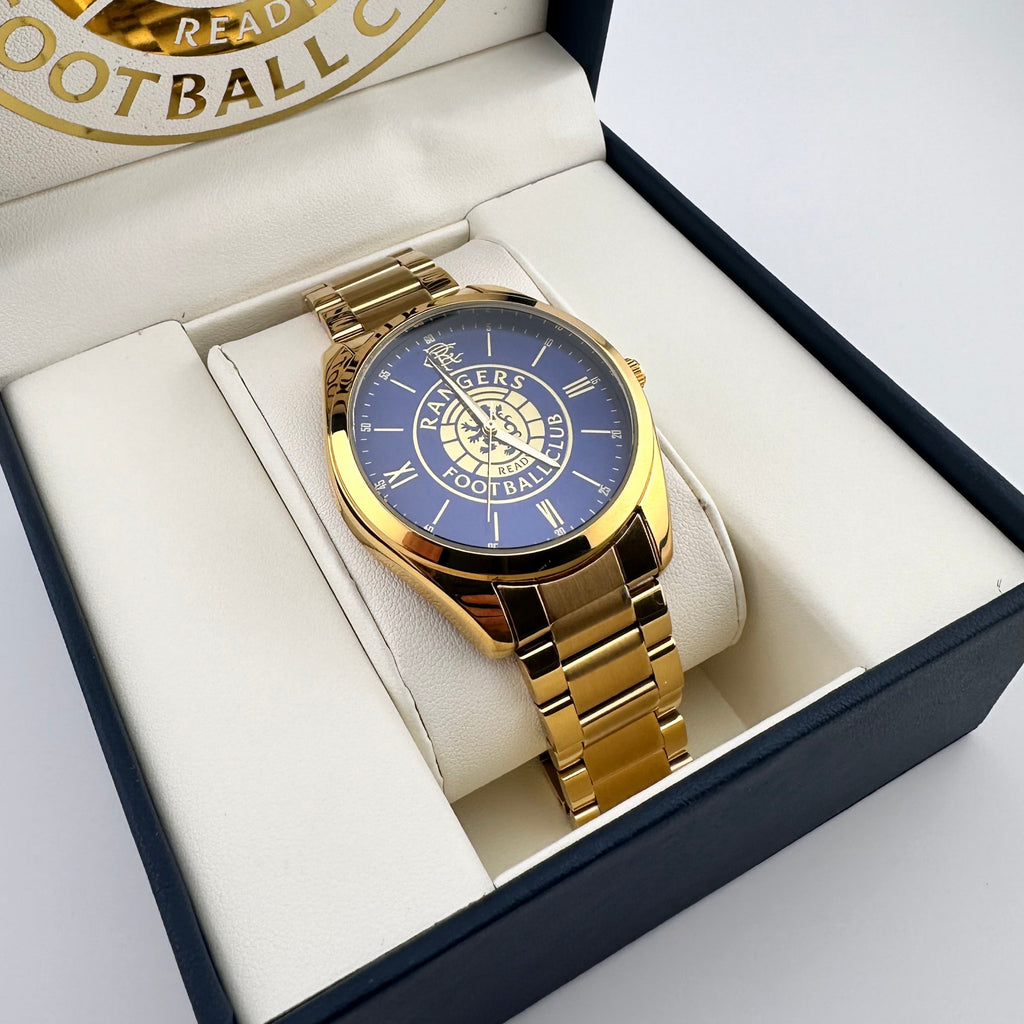 Glasgow Rangers FC Aye-Ready gold edition designer watch with blue dial