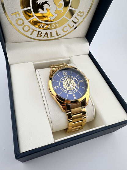 Glasgow Rangers FC Aye-Ready gold edition designer watch with blue dial