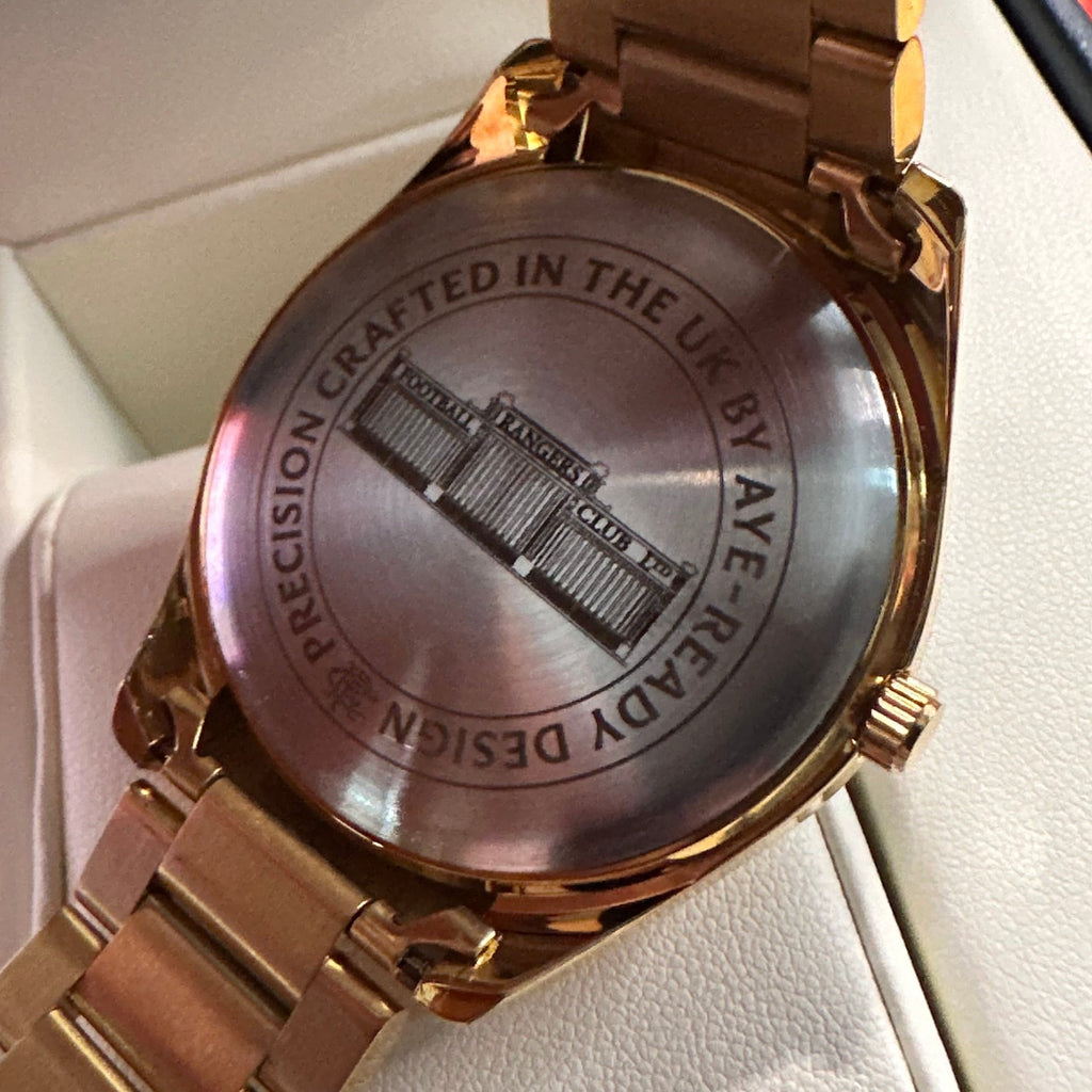 Glasgow Rangers FC Aye-Ready gold edition designer watch with blue dial