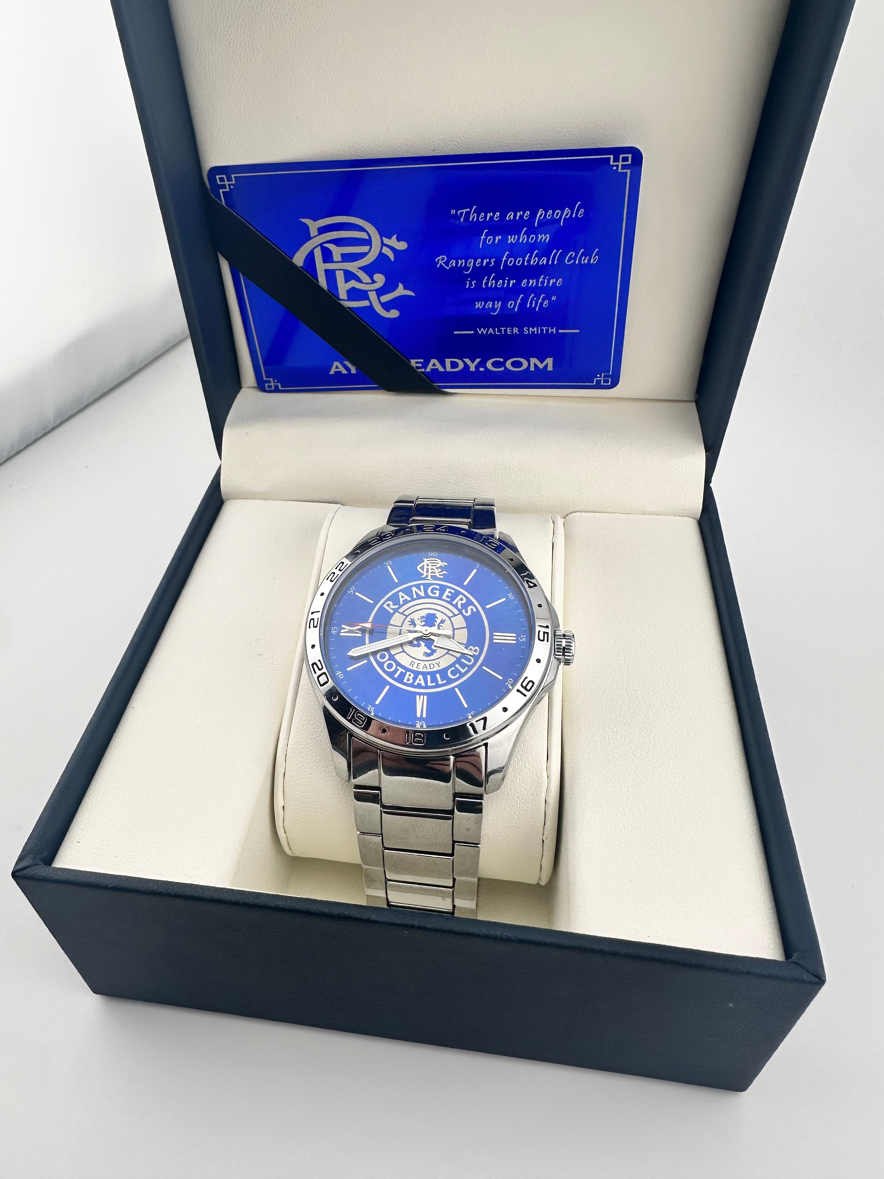 Glasgow Rangers FC aye-ready 1872 blue edition designer watch by fossil