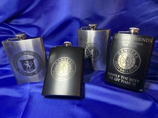 Glasgow Rangers Hip Flask - Personalized Silver, Blue, or Polished Gift for Football Fans