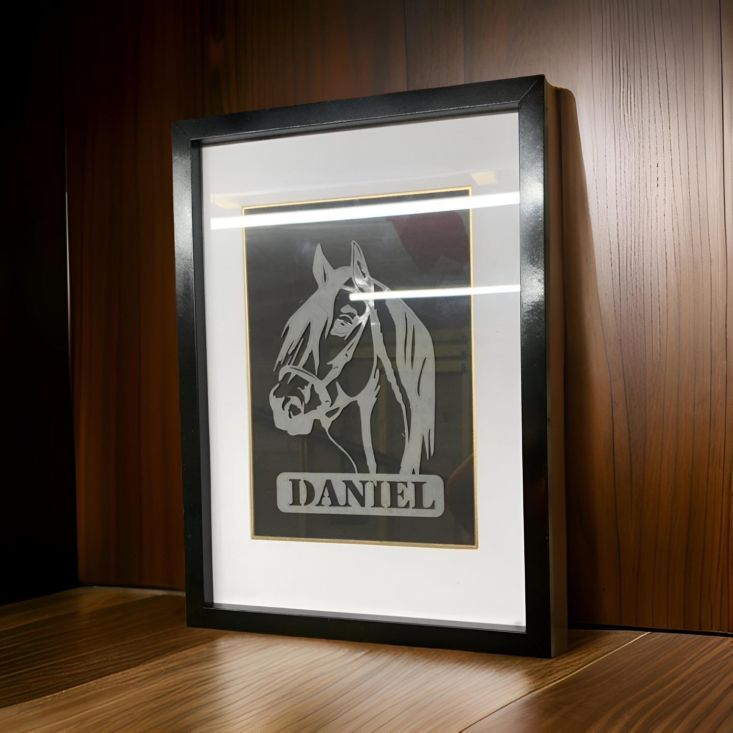 Personalized Horse Art – Black & Gold Framed Decor