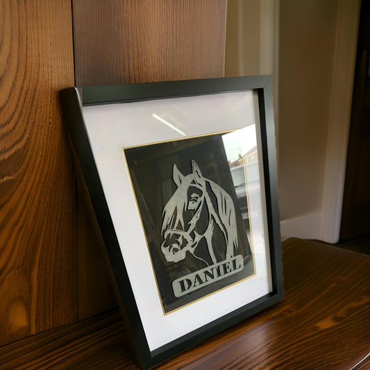 Personalized Horse Art – Black & Gold Framed Decor