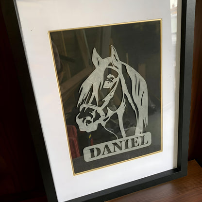 Personalized Horse Art – Black & Gold Framed Decor